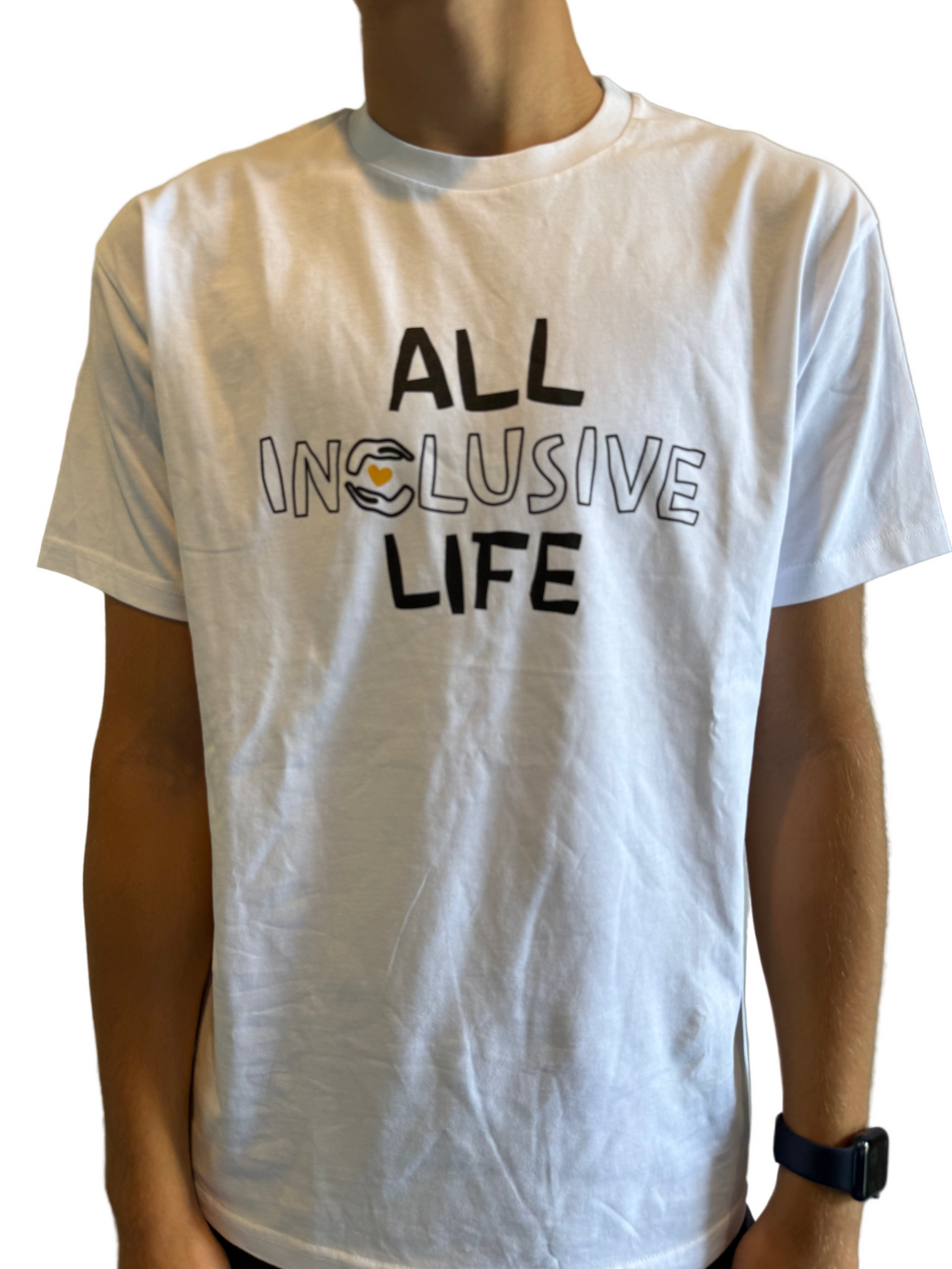 All Inclusive Life WHITE T-Shirt with Orange Heart (Unisex)